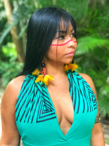 Vestido verde esmeralda com Grafismos Tikuna